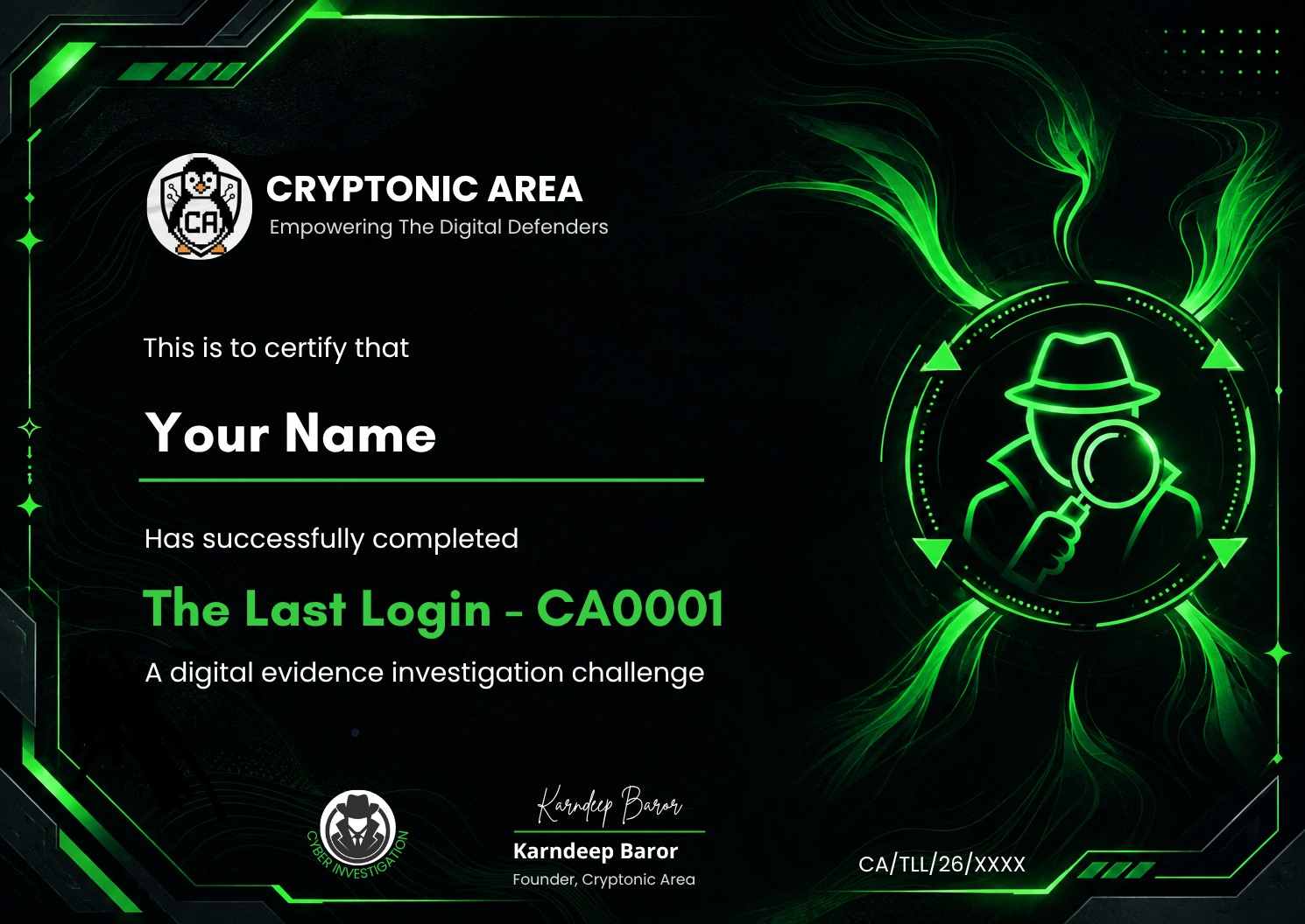 Sample Arena certificate of completion