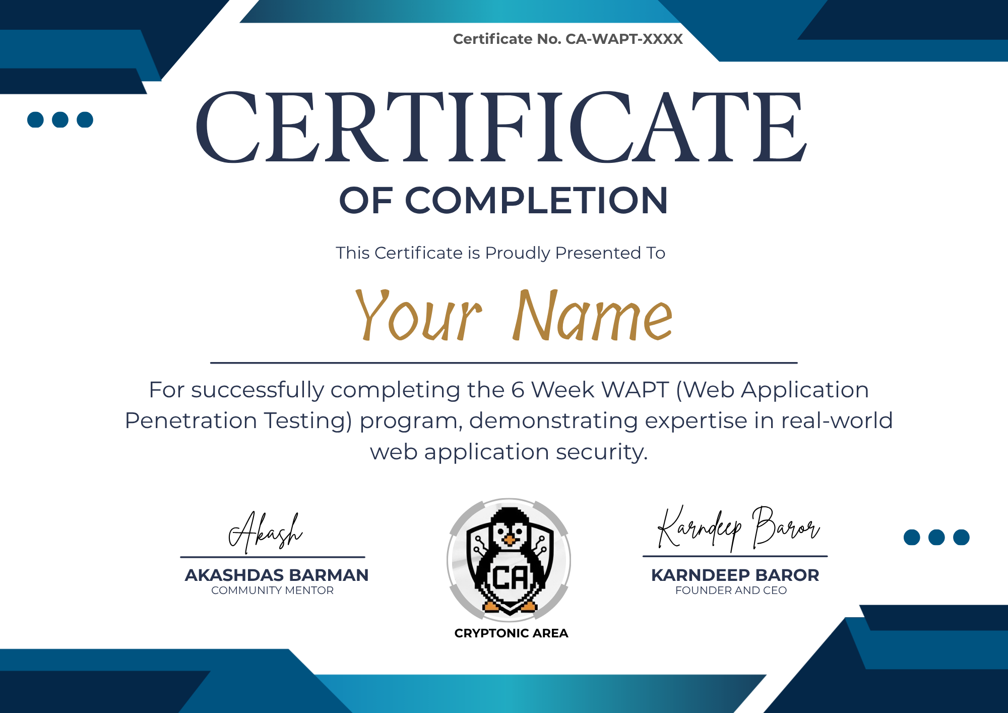 Cryptonic Area WAPT Elite Training Program certificate